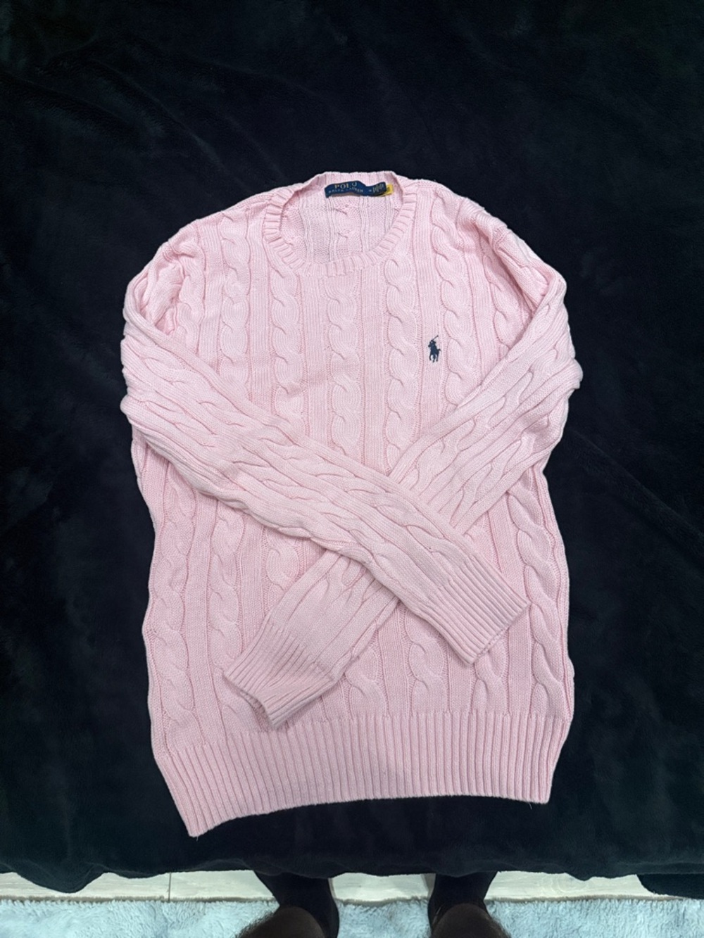 Ralph Lauren Light Pink Cable-Knit Crewneck Sweater